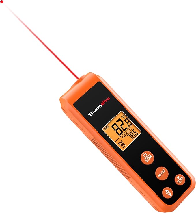 TempPro TempScan Mini-Sized Infrared Thermometer Gun for HVAC Engine BBQ | Temperature Gun with Max/Min/Avg Display, Infrared Thermometer for Cooking Pizza Oven Accessories, -58~1022°F Temp Gun