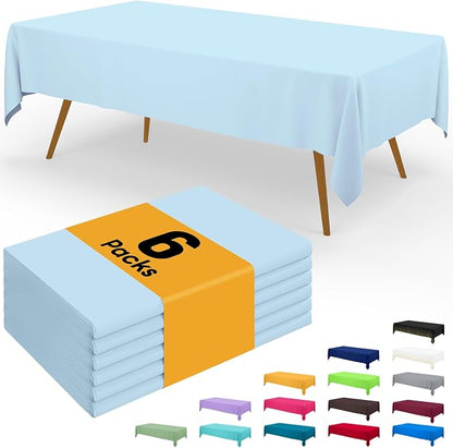 Smiry Disposable Table Cloth - 6 Pack, 54 x 108 Inch Waterproof Rectangle Tablecloths for Parties, Decorative Plastic Table Cover, Leakproof & Sturdy, Baby Blue