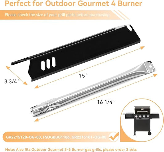 GR2215120-OG-00 Grill Replacement Parts for Outdoor Gourmet 4 Burner GR2215101-OG-00, FSOGBG1106 Gas Grill, 15" Heat Plates & Grill Burner for Dyna-Glo DGF493BNP, DGB494SPB, DGF510SBP and More Models