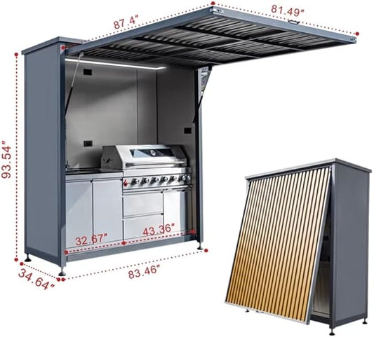 Outdoor Kitchen Pod with 6-Burner Gas Grill & Flip-Up Enclosure, Prefab Outdoor Kitchen BBQ Island with Sink, Storage Cabinet & Outdoor Cooking Station for Patio, Backyard & Entertaining