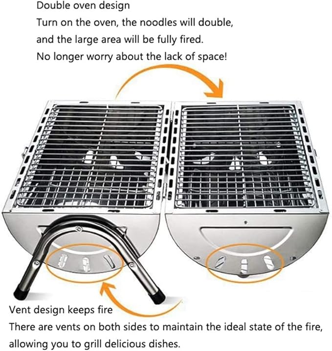 Camping Barbecue Grill Stainless Steel Foldable BBQ Grill with Handle Lightweight Charcoal Grill Stove for Camping Picnic Outdoor Barbecue Charcoal Grill