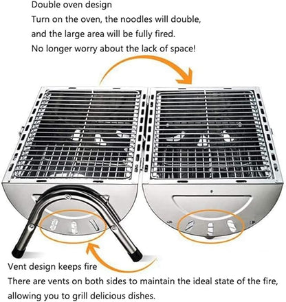 Camping Barbecue Grill Stainless Steel Foldable BBQ Grill with Handle Lightweight Charcoal Grill Stove for Camping Picnic Outdoor Barbecue Charcoal Grill