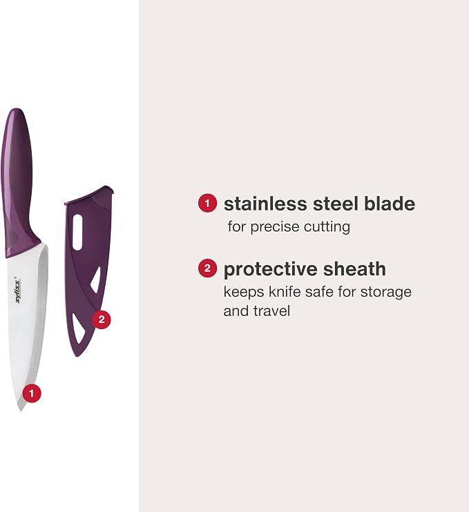 Zyliss Utility Knife with Sheath Cover - Precision Knife for Cutting & Slicing - Paring Knife for Meat, Fruits & Vegetables - Culinary Kitchen Knife - 5.5" Carbon Stainless Steel Blade - Purple