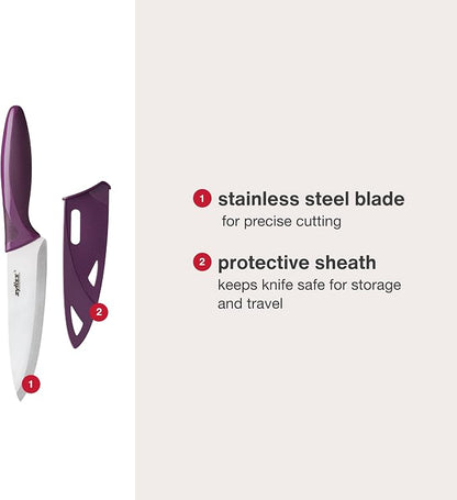 Zyliss Utility Knife with Sheath Cover - Precision Knife for Cutting & Slicing - Paring Knife for Meat, Fruits & Vegetables - Culinary Kitchen Knife - 5.5" Carbon Stainless Steel Blade - Purple