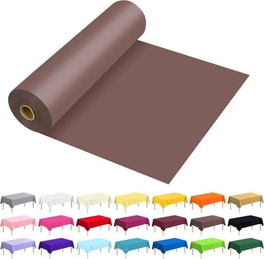 54 Inch X 100 Feet Plastic Table Cover Roll Premium Disposable Plastic Tablecloth for All Type/Shape Tables | Picnic, Party, Banquet, Birthdays, Weddings (Brown, 54 Inch X 100 Feet)