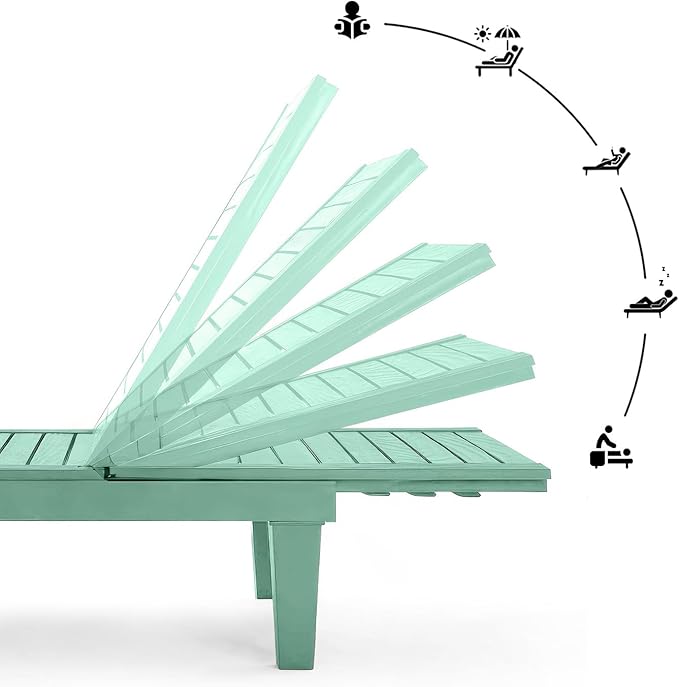 Nestl Sun Tanning Chair - Sage Green Chaise Lounge Chair Outdoor, Lightweight Pool Lounge Chairs Set of 6, Adjustable 5-Position Reclining Lawn Chair, Waterproof Beach Outdoor Lounge Chairs