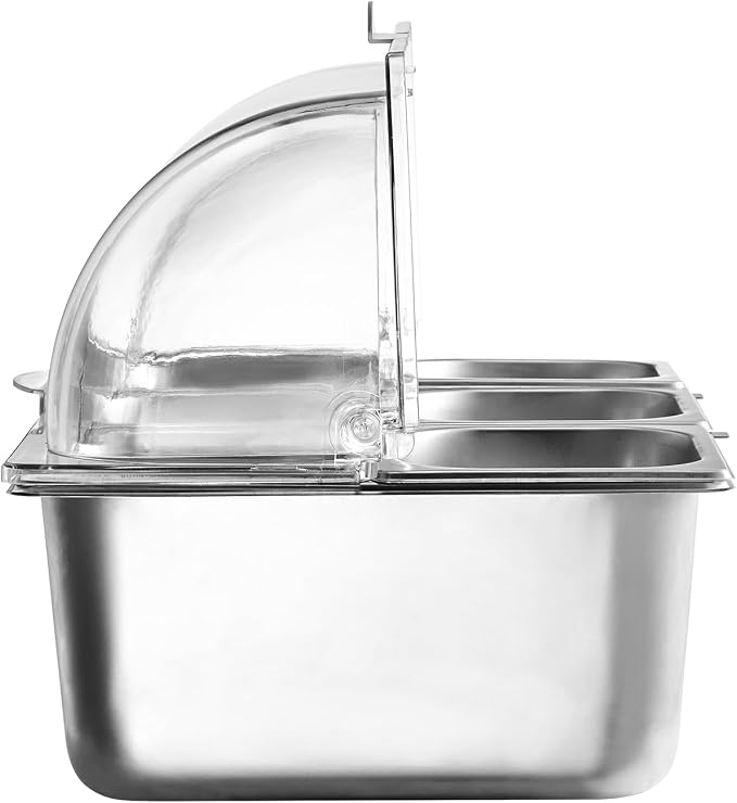 VEVOR Countertop Food Serving Display Container, 6 Pan Stainless Steel Food Serving Tray, Buffet Condiment Dispenser Display Rack with Clear Lid & 3 Freezer Boxes, for Restaurant Hotel Kitchen Party