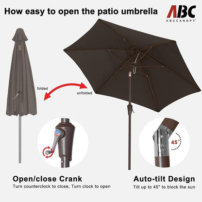 ABCCANOPY 7.5FT Patio Umbrella Outdoor 6 RibsTable Umbrella(Brown) | Fade & UV Resistant Fabric,6 Fiberglass Ribs,Smooth Crank System,Wind Resistance,Great for Patio,Backyard,Garden,Deck