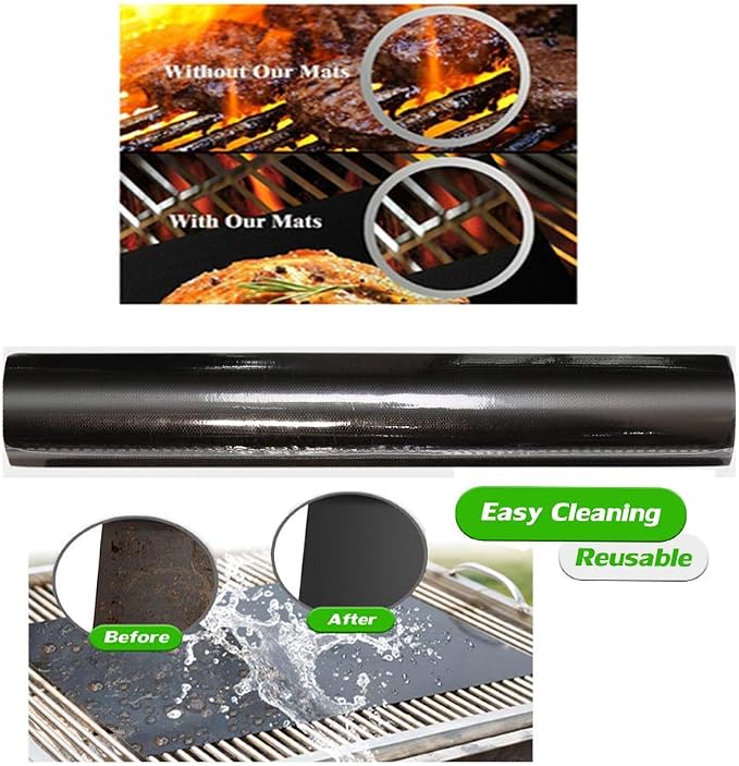 BBQ Grill Mat, Non-Stick Grill Cooking Mat Teflon Reusable Barbecue Baking Mats, Heavy Duty,Easy to Clean - Works on Electric Grill Gas Charcoal BBQ (6X(33X40) cm)