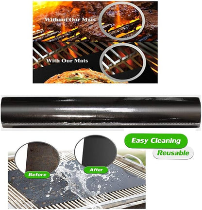 BBQ Grill Mat, Non-Stick Grill Cooking Mat Teflon Reusable Barbecue Baking Mats, Heavy Duty,Easy to Clean - Works on Electric Grill Gas Charcoal BBQ (6X(33X40) cm)