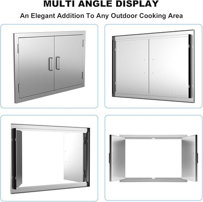 BBQ Access Door 28" W x 19" H-304 Stainless Steel Never Rust-Double Layer-Outdoor Kitchen Doors-Outside Cabinet Door-Weatherproof Grill Doors-Flush Mount BBQ IslandDoor-MetalDoor for Outdoor Kitchen