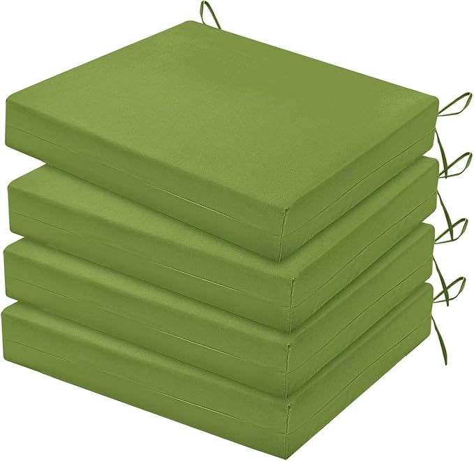 HARBOREST Outdoor Chair Cushions Set of 4, Water Resistant Patio Chair Cushions with Ties, Outdoor Seat Cushions for Patio Furniture, 17"x16"x2", Grass Green