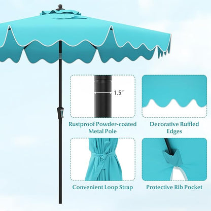 Tangkula 9Ft Patio Umbrella with Crank, 2-Tier Outdoor Umbrella with Push Button Tilt, Sun-Protective Canopy, 8 Ribs, Scalloped Patio Umbrella for Outdoor Beach Deck Pool Table (Turquoise)