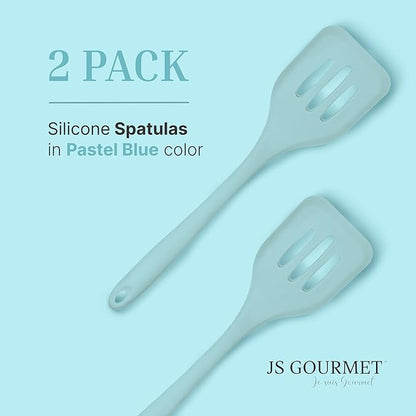 Silicone Slotted Turner Set – 2-Piece Set of Turner Spatulas for Eggs and Pancakes – Kitchen Tools & Accessories with Comfortable Handles, Heat-Resistant Utensils for Cooking and Baking – Pastel Blue