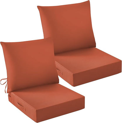 Outdoor Chair Cushions, 24 x 24 Inch Outdoor Cushion for Patio Furniture, Patio Chair Cushion, Waterproof & Fade Resistant Deep Patio Furniture Cushions Set with Handle and Ties, Spice (Set of 2)