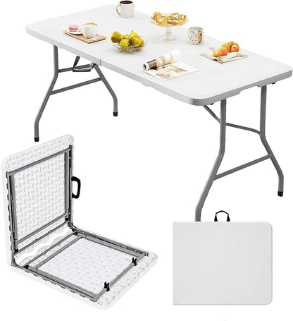 8ft Folding Table, Portable Foldable Plastic Table with Heavy-Duty Top & Reinforced Legs, 360lbs Capacity for Wedding, Party, Camping, Craft Fair, Picnic, Indoor Outdoor Use, White