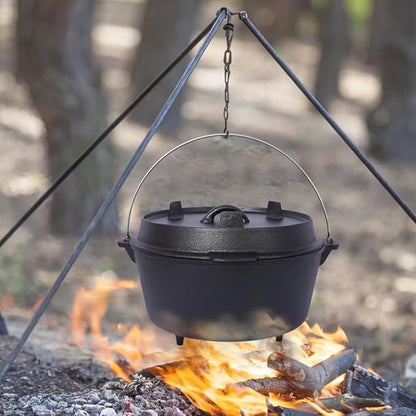 Hibachi Grill Outdoor, Homonova 2 in 1 Pre-Seasoned Cast Iron Dutch Oven with Skillet Lid, Portable Charcoal BBQ for Outdoor Cooking, Camping Fireplace Deep Pot with Leg Base (4.5 Quart)