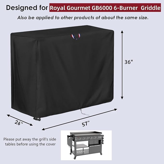 Grill Cover for Royal-Gourme-t GB6000 Propane Gas Griddle, Outdoor Waterproof Cover for 6-Burner Griddle Flat Top Grill Cover- 57x26x36 inch