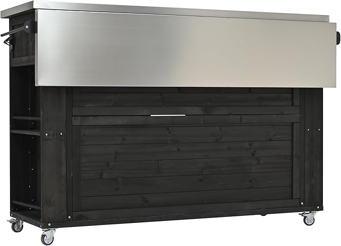 52.25" W Outdoor Kitchen Island Patio Grill Cart with Stainless Steel Tabletop, Storage Cabinet for BBQ, Bar