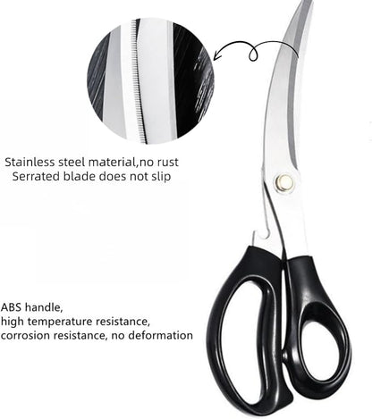 Korean Barbecue Scissors And Tongs Set, Bbq Scissors Bbq Tongs, Stainless Steel Ergonomic Sharp Shears And Clips For Kitchen, Cooking Clips,Pizza Shears For Easy Use (Black)
