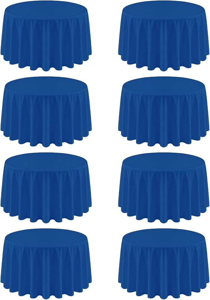 8 Pack Royal Blue Round Tablecloth 90 Inch | For 3Ft-5Ft Round Table, Wrinkle Resistant Table Cloth, Washable Polyester Fabric, For Wedding Party Banquet Buffet Camping