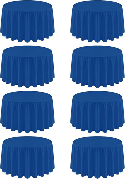 8 Pack Royal Blue Round Tablecloth 90 Inch | For 3Ft-5Ft Round Table, Wrinkle Resistant Table Cloth, Washable Polyester Fabric, For Wedding Party Banquet Buffet Camping