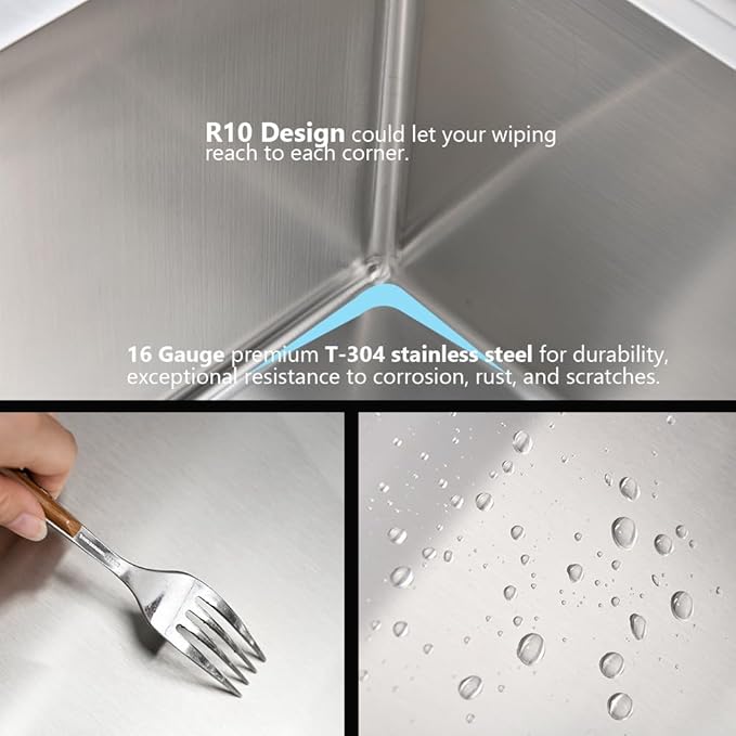 Undermount Kitchen Sink,Jshozzy 28x17 Stainless Steel Kitchen Sink Undermount 16 Gauge Handmade 10" Deep Single Bowl Sink