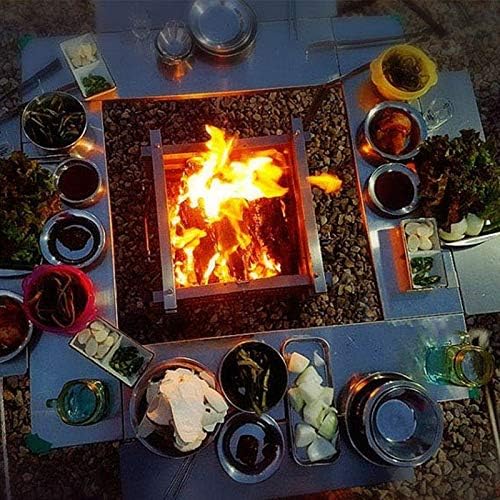 Portable Charcoal Grill for Camping BBQ, Stainless Steel Folding Outdoor Barbecue Grill, Compact Wood Fire Bonfire Stove with Anti-Scalding Handle, Easy Setup Camping Grill for Patio Garden,A-1