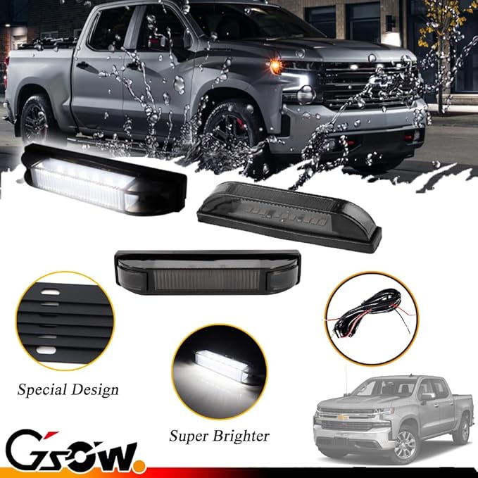 3 PCS Super Bright White LED Grille Light for 2019/2020-up Chevrolet Silverado 1500 2500HD 3500HD, Position Smoked Lens with Sturdy Mount Bracket - White