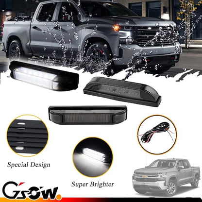 3 PCS Super Bright White LED Grille Light for 2019/2020-up Chevrolet Silverado 1500 2500HD 3500HD, Position Smoked Lens with Sturdy Mount Bracket - White