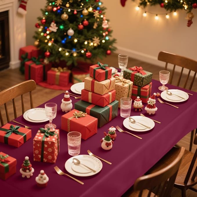 Smiry Disposable Table Cloth - 10 Pack, 54 x 108 Inch Waterproof Rectangle Tablecloths for Parties, Decorative Plastic Table Cover, Leakproof & Sturdy, Wine Red