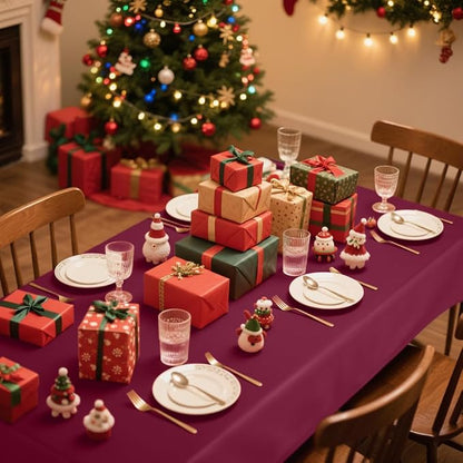 Smiry Disposable Table Cloth - 12 Pack, 54 x 108 Inch Waterproof Rectangle Tablecloths for Parties, Decorative Plastic Table Cover, Leakproof & Sturdy, Wine Red