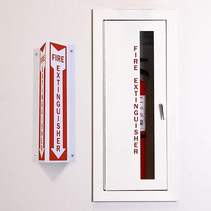 SmartSign "Fire Extinguisher" Projecting Sign with Down Arrow, 18 x 4 inch Tall/Vertical, 3D Two-Sided V-Shaped, 40 mil Aluminum, Red/White, Made in USA