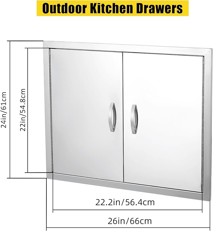 GarveeLife BBQ Access Door 26 in W x 24 in H, Double Outdoor Kitchen Door, Weatherproof Built in 304 Stainless Steel with Handle for Outside, Commercial, BBQ Island, Grilling Station, Outside Cabinet