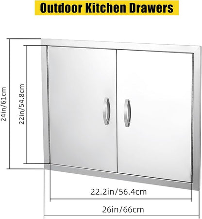 GarveeLife BBQ Access Door 26 in W x 24 in H, Double Outdoor Kitchen Door, Weatherproof Built in 304 Stainless Steel with Handle for Outside, Commercial, BBQ Island, Grilling Station, Outside Cabinet