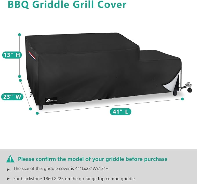 Waterproof Grill Cover for Blackstone 1860/2225 On The Go Range Top Combo Griddle, Heavy-Duty Durable Outdoor Flat Top BBQ Griddle Grill Cover (Cover Only) - Black