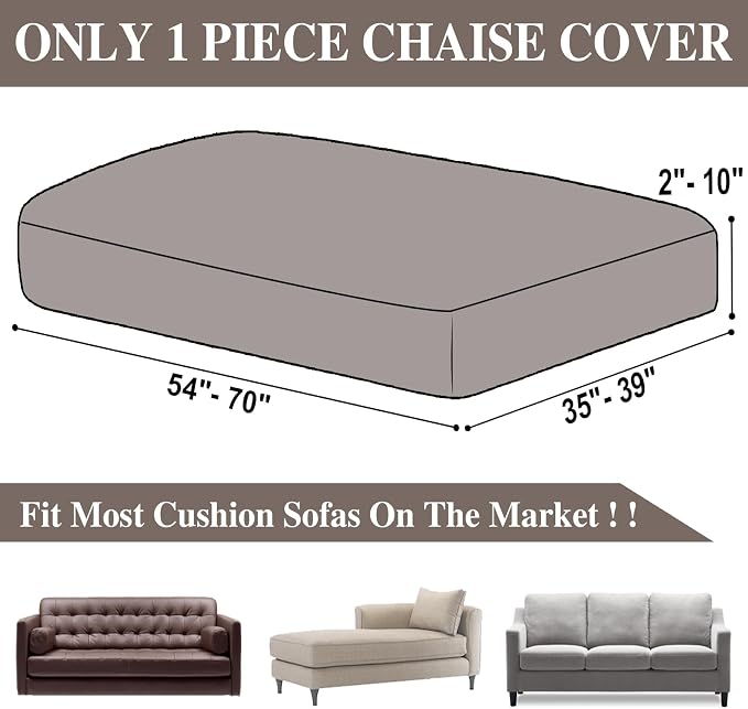LA MEACK Couch Cushion Cover Chaise Lounge Cover Washable Separate Seat Chaise Couch Cover Stretch Sectional Sofa Slipcover(1 Piece for Chaise or Sofa 3-Seater, Taupe)