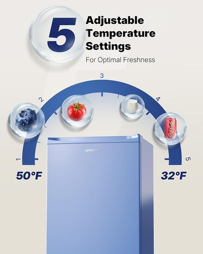 Upstreman 3.2 Cu.Ft Mini Fridge with Freezer, Blue-BR321 | Adjustable Thermostat, Energy Saving, Low Noise, Reversible Door, Small Refrigerator for Dorm, Bedroom, Office