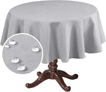 H.VERSAILTEX Linen Textured Table Cloths Round 70 Inch Premium Solid Tablecloth Spill-Proof Waterproof Table Cover for Dining Buffet Feature Extra Soft and Thick Fabric Wrinkle Free, Grey