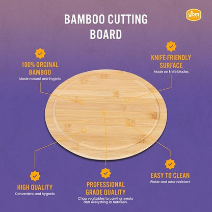 YBM Home Round bamboo Organic Cutting Board 11 inch, Food Prepping, Meat, and Vegetables - 100% Natural Premium Kitchen Chopping Board and Butcher Block with Juice Grooves, Non-Porous