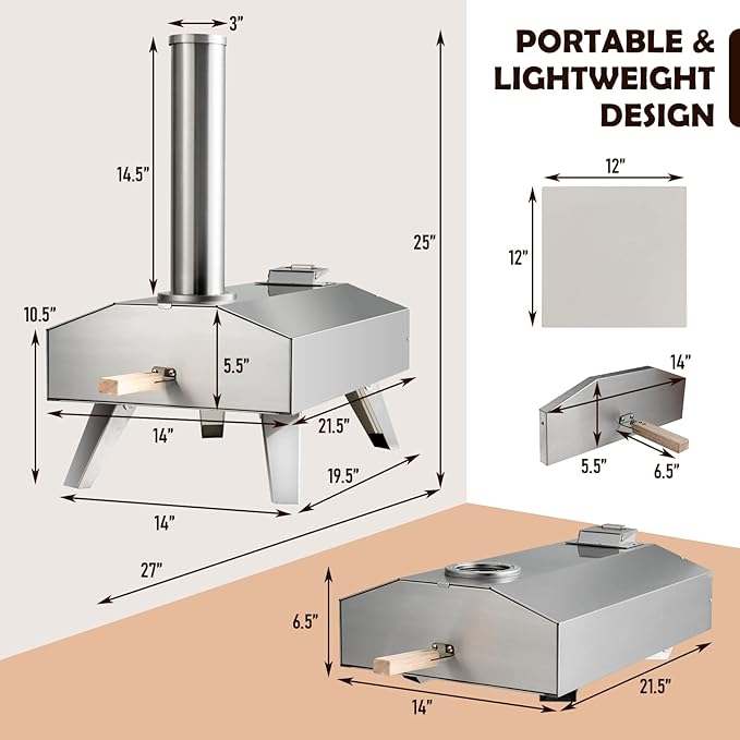 Giantex GT-GE-10731-NP Outdoor Oven with 12'' Pizza Stone, 27'' x 14'' x 25'' (L x W x H), Silver