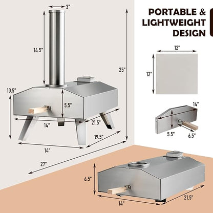 Giantex GT-GE-10731-NP Outdoor Oven with 12'' Pizza Stone, 27'' x 14'' x 25'' (L x W x H), Silver