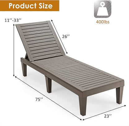Tangkula Outdoor Chaise Lounge Chair, Lightweight Patio Lounge Recliner Chair with Adjustable Backrest, 5 Reclining Positions Chaise Lounger for Patio, Beach, Balcony, Poolside, Backyard (1, Coffee)
