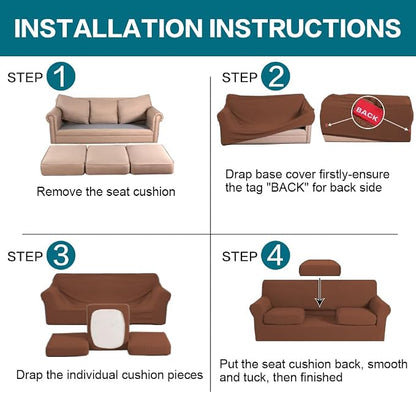 Turquoize 4 Piece Sofa Covers for 3 Cushion Couch Sofa Slipcover Soft Couch Cover for Dogs-Washable Sofa Furniture Covers with 3 Individual Large Cushion Covers (XL Sofa, Caramel)