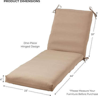 Modern Outdoor Chaise Lounge Cushion with Ties – Durable Polyester Fabric, Channel-Filled Polyfiber Insert, Removable Zippered Cover, Coronado