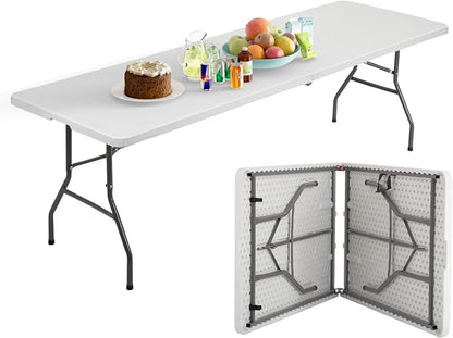 PayLessHere Outdoor Dining Table 8FT Plastic Camping Table Portable Party Table with Carrying Handle for Parties Wedding BBQ Camping Dining Kitchen