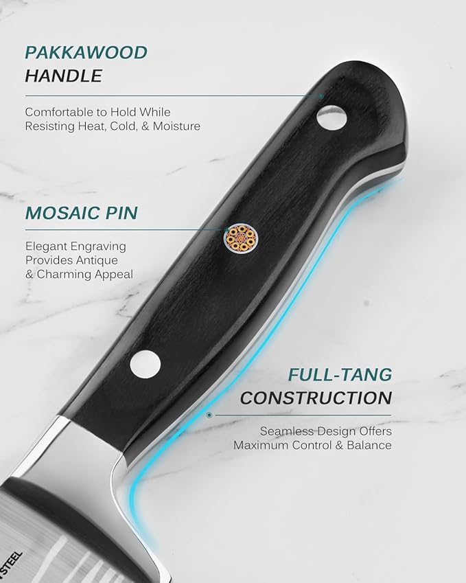 KYOKU 8" Chef Knife, Samurai Series Japanese Style Chef's Knife with Sharpening Stone, High Carbon Steel Kitchen Knife with Pakkawood Handle Mosaic Pin Gift Box for Meat Vegetable Fruit Chopping