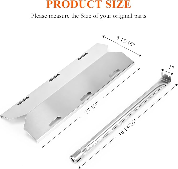 Hisencn Grill Replacement Parts for Charmglow 720-0230 | Stainless Steel Grill Burner, Heat Plates, Tent Shield for Charmglow 720-0036-HD-05 Gas Grill, Nexgrill 720-0016, 720-0036