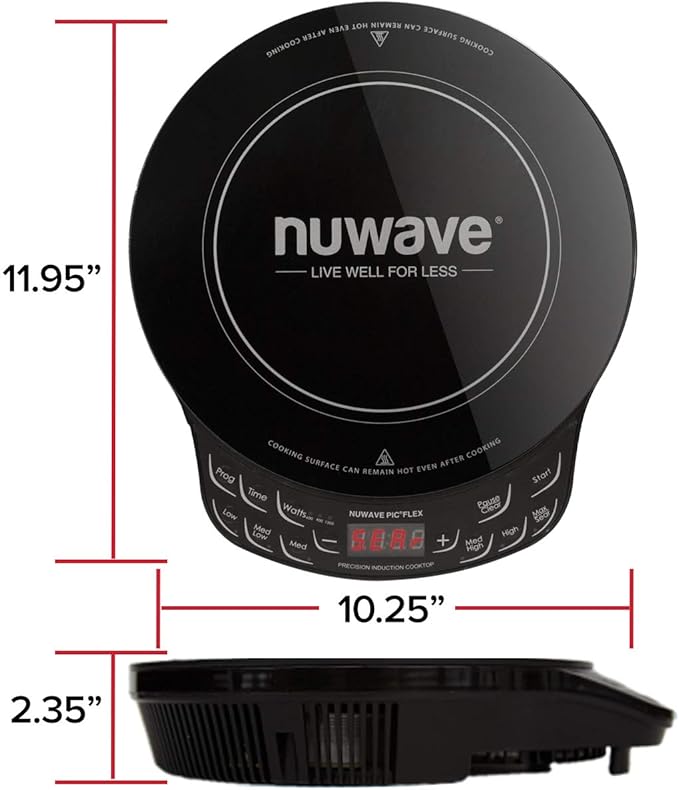 Nuwave Precision Induction Cooktop, 10.25” Shatter-Proof Ceramic Glass, 6.5” Heating Coil, 81 Temps from 100°F to 500°F, 3 Wattage Settings 600, 900 & 1400 Watts