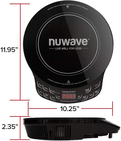 Nuwave Precision Induction Cooktop, 10.25” Shatter-Proof Ceramic Glass, 6.5” Heating Coil, 81 Temps from 100°F to 500°F, 3 Wattage Settings 600, 900 & 1400 Watts